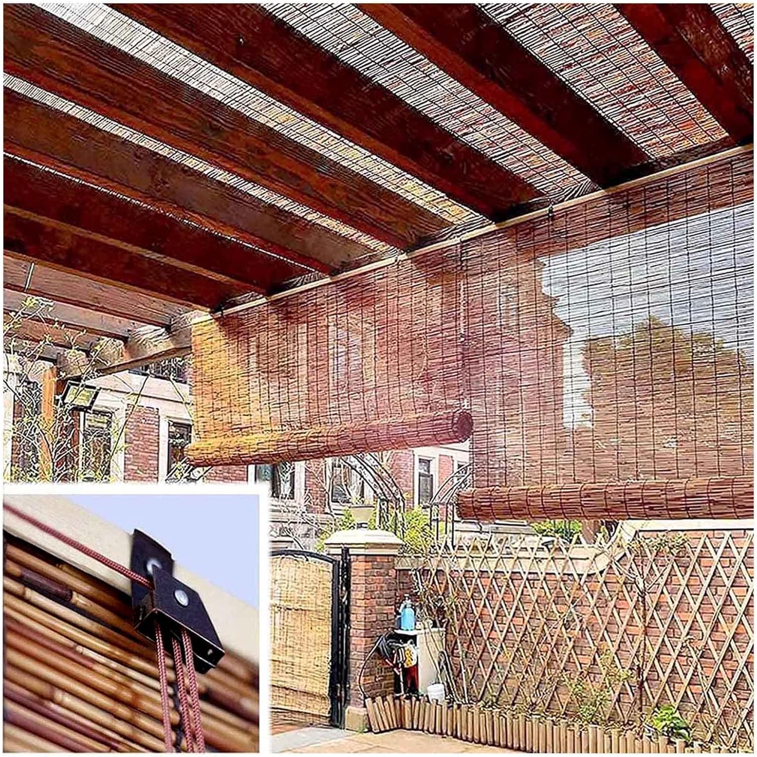 Outdoor Bamboo Roll Up Blinds for Patio, Natural Decorative