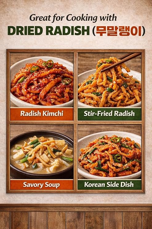 Dried Radish Strips Korean Sun-Dried Daikon, Naturally Sweet & Chewy Texture, No Additives, Ideal for Kimchi, Stir-Fry & Side Dish, 6 oz / 170 g