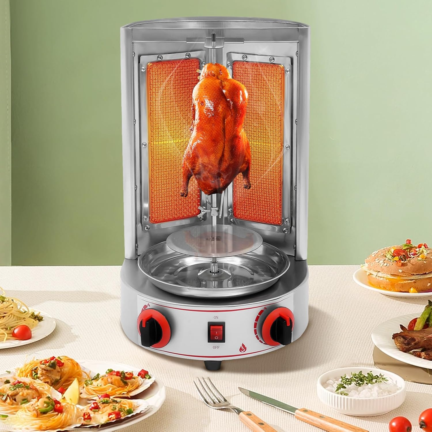 3KW Gas Shawarma Machine, Rotisserie Oven, for Barbecued Meat, Grilled Vegetables, 12.59 * 11.81 * 18.89in, Stainless Steel