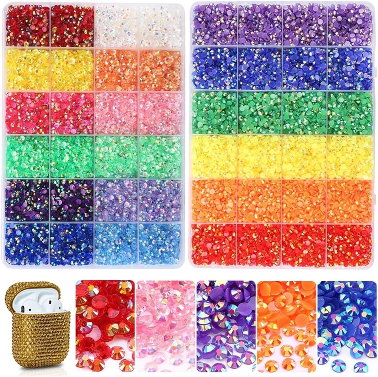 Bedazzler Kit with Rhinestone 3/4mm Resin Rhinestones Set Glitter Nail Gems Crystal Flatback Strass Accessories for Garment Decorations for Adding Sparkly Bling to Bags,Nails,Decors(19200pcs G,3mm)
