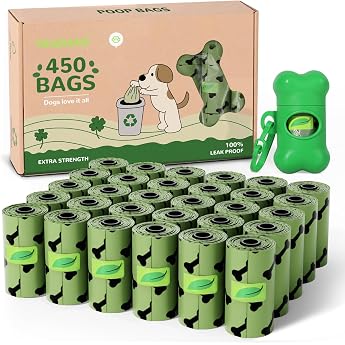 450 Roll Dog Poop Bags Biodegradable Leakproof Extra Thick Dog Poop Bags Compostable Easy Tear with Dispenser for Outdoor WalkingGreen