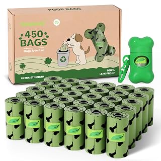 Bolsas Para Excrementos de Perro, 450 Bolsas de Basura - 30 Rollos (15 Bolsas por Rollo), Biodegradables, a Prueba de Fugas con Dispensador, Bolsas Para Excrementos de Perro Para Paseos al Aire Libre - Amazon product rated Grade A