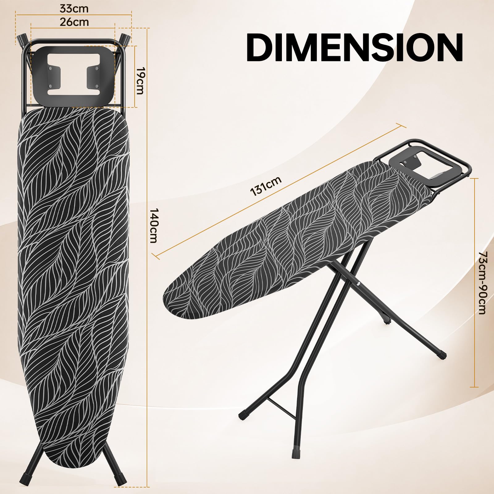 KINGRACK Bügelbrett mit Ablage, 7-Fach höhenverstellbar, 110 * 33cm, Grau