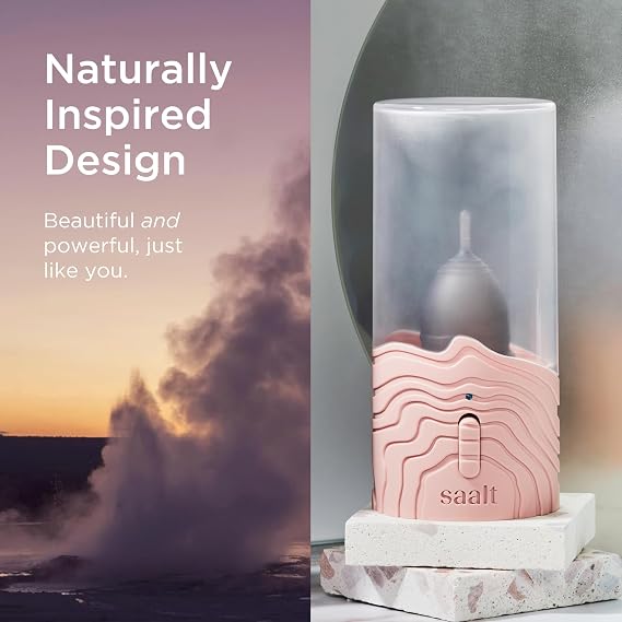 Saalt Menstrual Cup Steamer - Period Cup & Disc Sanitizer - Hands-Free Steam Sanitizer- No-Boil Design with Removable Power Cord - Compact & Portable - Arctic Mist