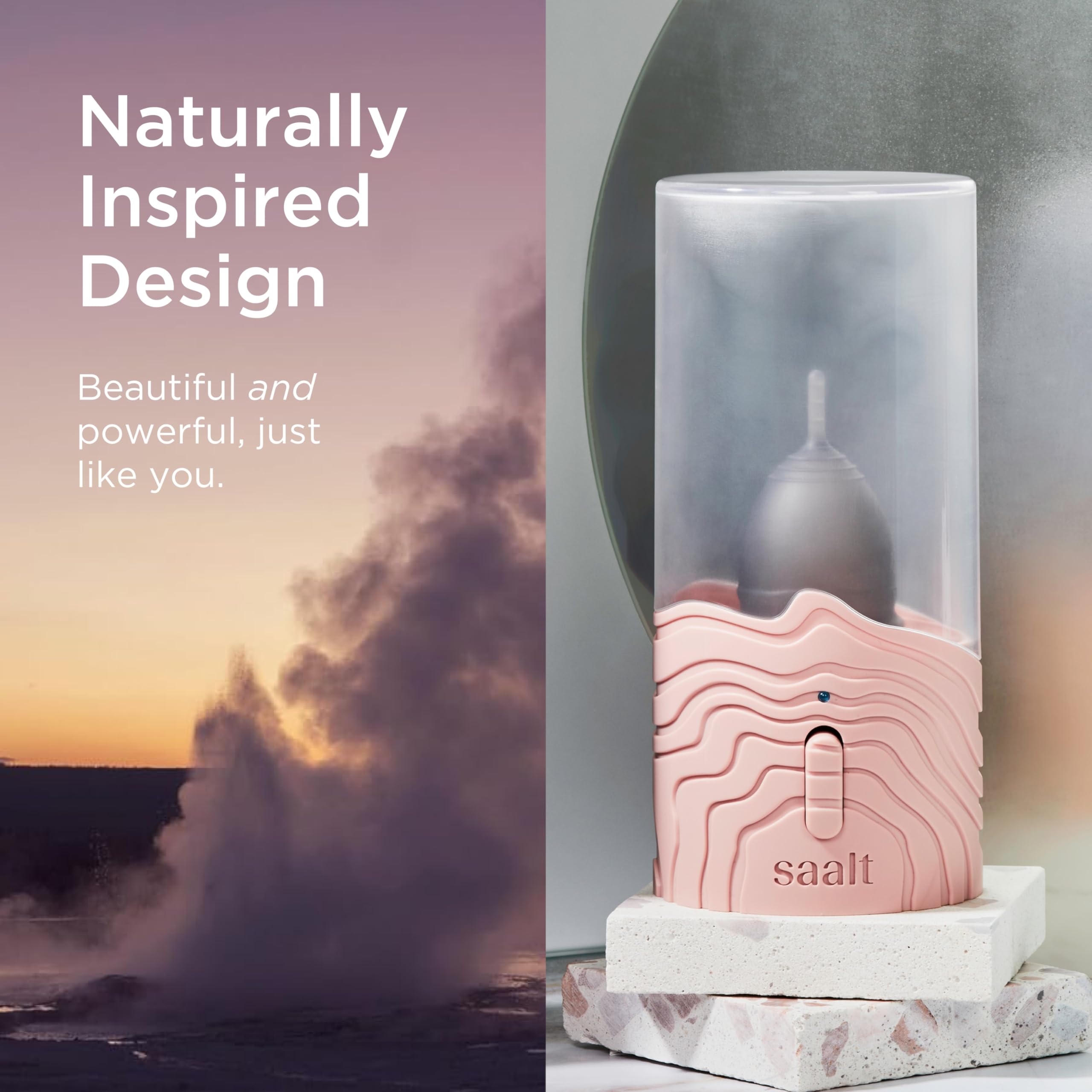 Saalt Menstrual Cup Steamer - Period Cup & Disc Sanitizer - Hands-Free Steam Sanitizer- No-Boil Design with Removable Power Cord - Compact & Portable - Blue Dusk