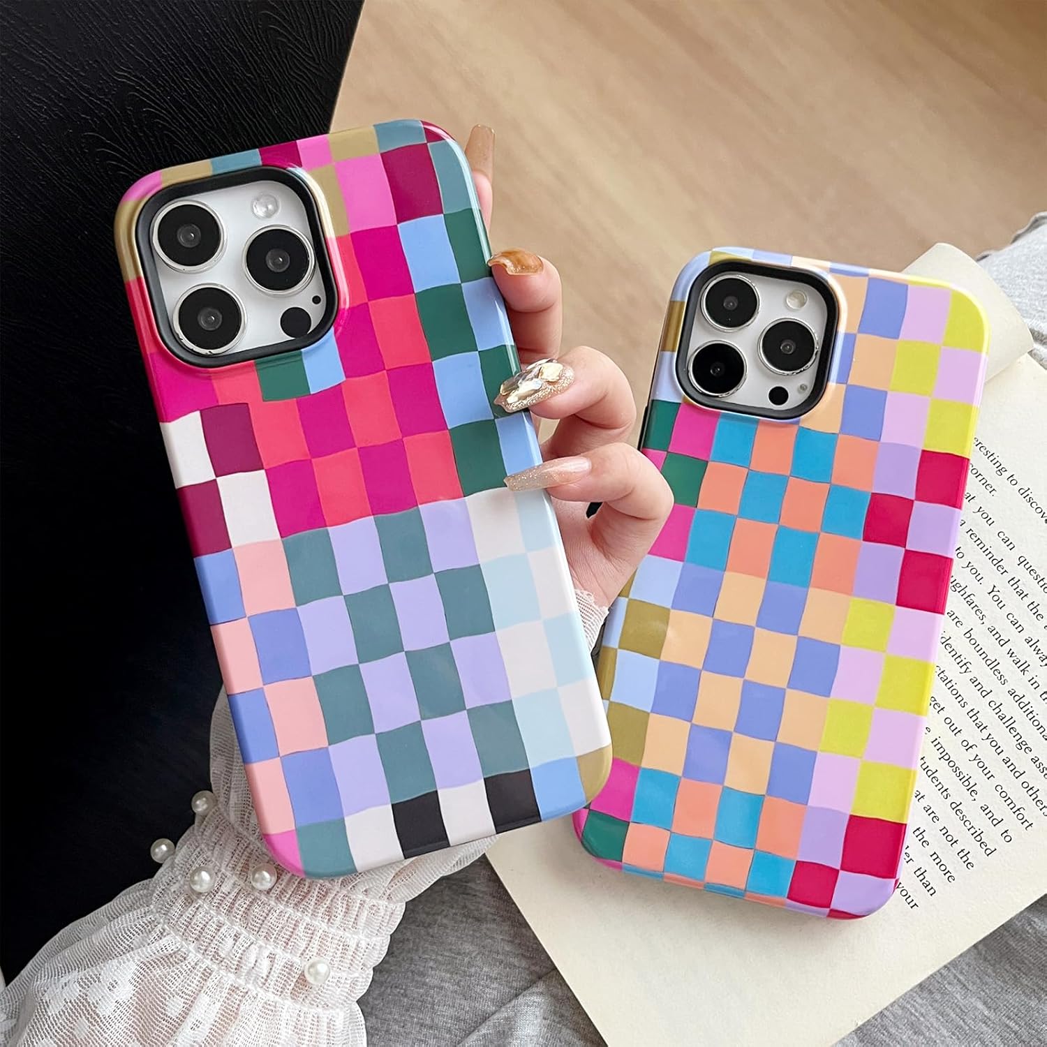 Compatible with iPhone 13/14 Case,Cute Colorful Checkered Case with Slim Soft TPU and Shockproof Hard PC Protective Covers for Women/Men Designed for iPhone 13/14 (Colorful 2) - Image 8