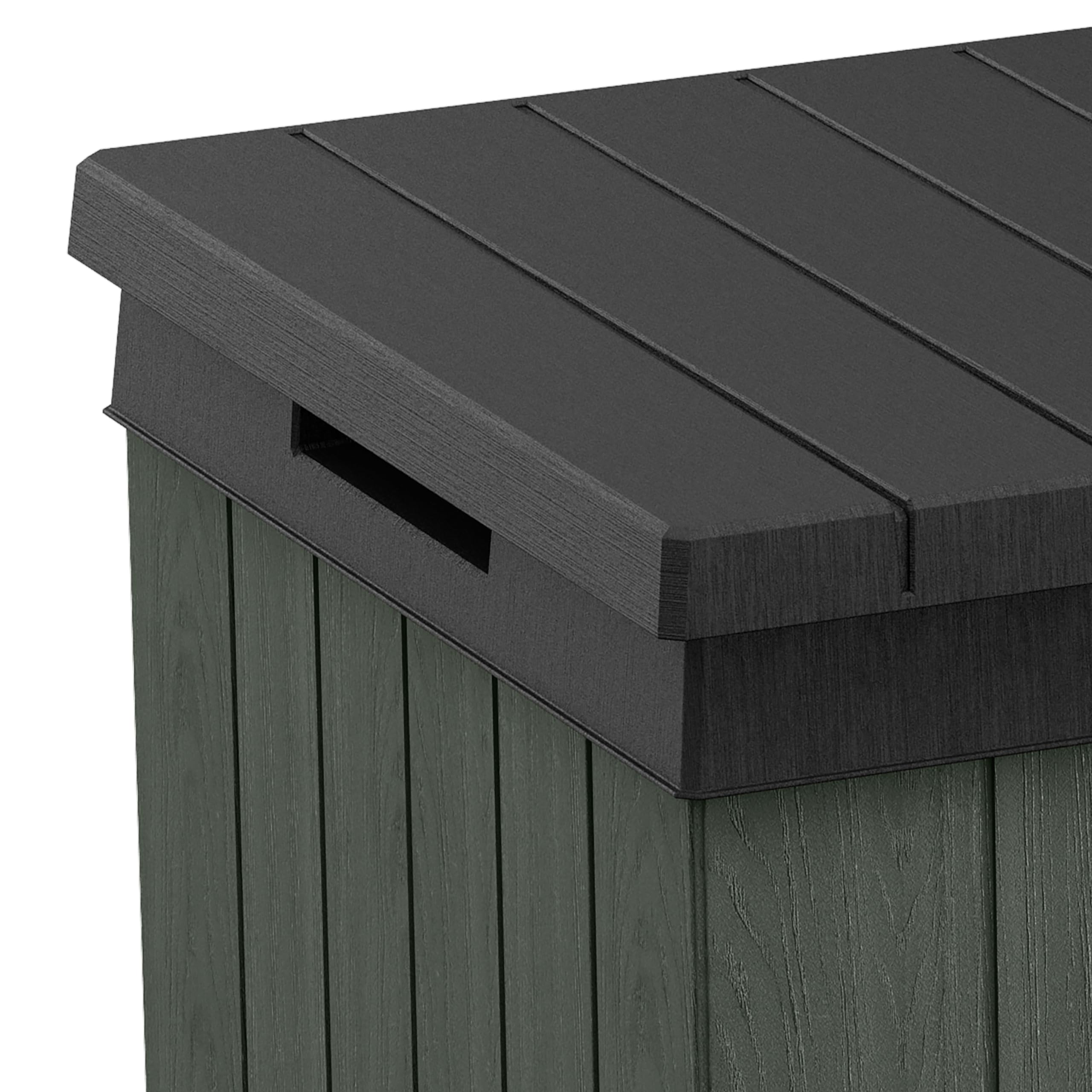 Keter Darwin 511L - Scatola portaoggetti per mobili da giardino da esterno, effetto legno Evotech+, non sbiadisce, resistente a tutte le intemperie, sicura e sicura, nessuna manutenzione, 2 anni di