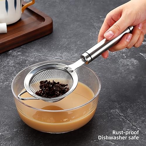 Miniatura 5 de Coladores de malla fina de acero inoxidable 304 de 3.35 pulgadas para cocina, colador con asa, tamices de metal para alimentos, arroz, aceite,