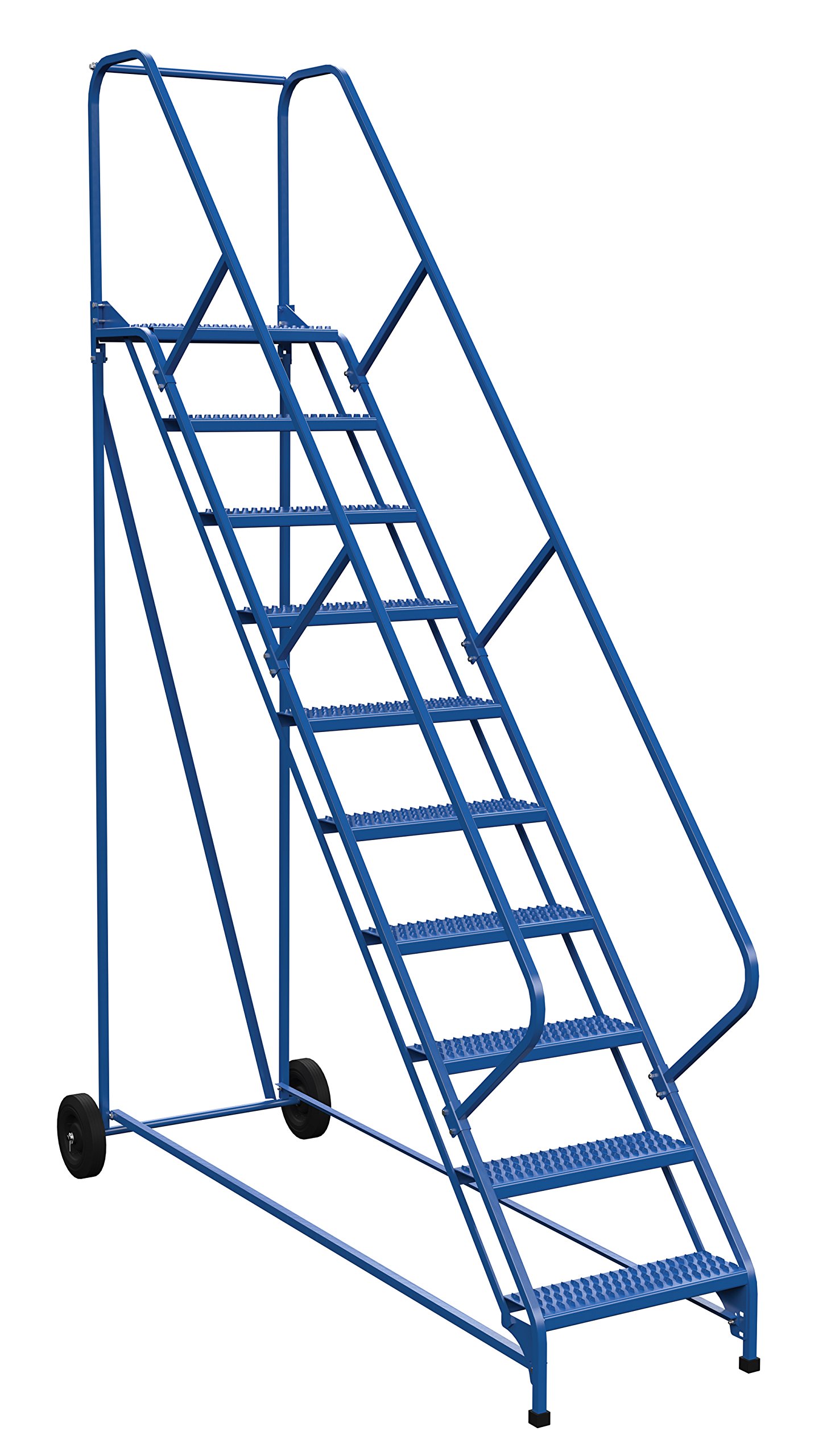 Vestil LAD-RAF-10-24-G-EZ Steel Roll-A-Fold Ladder 50 Degree 10 Grip Strut 23-9/16 in. Step Width 350 Lb. Capacity Blue
