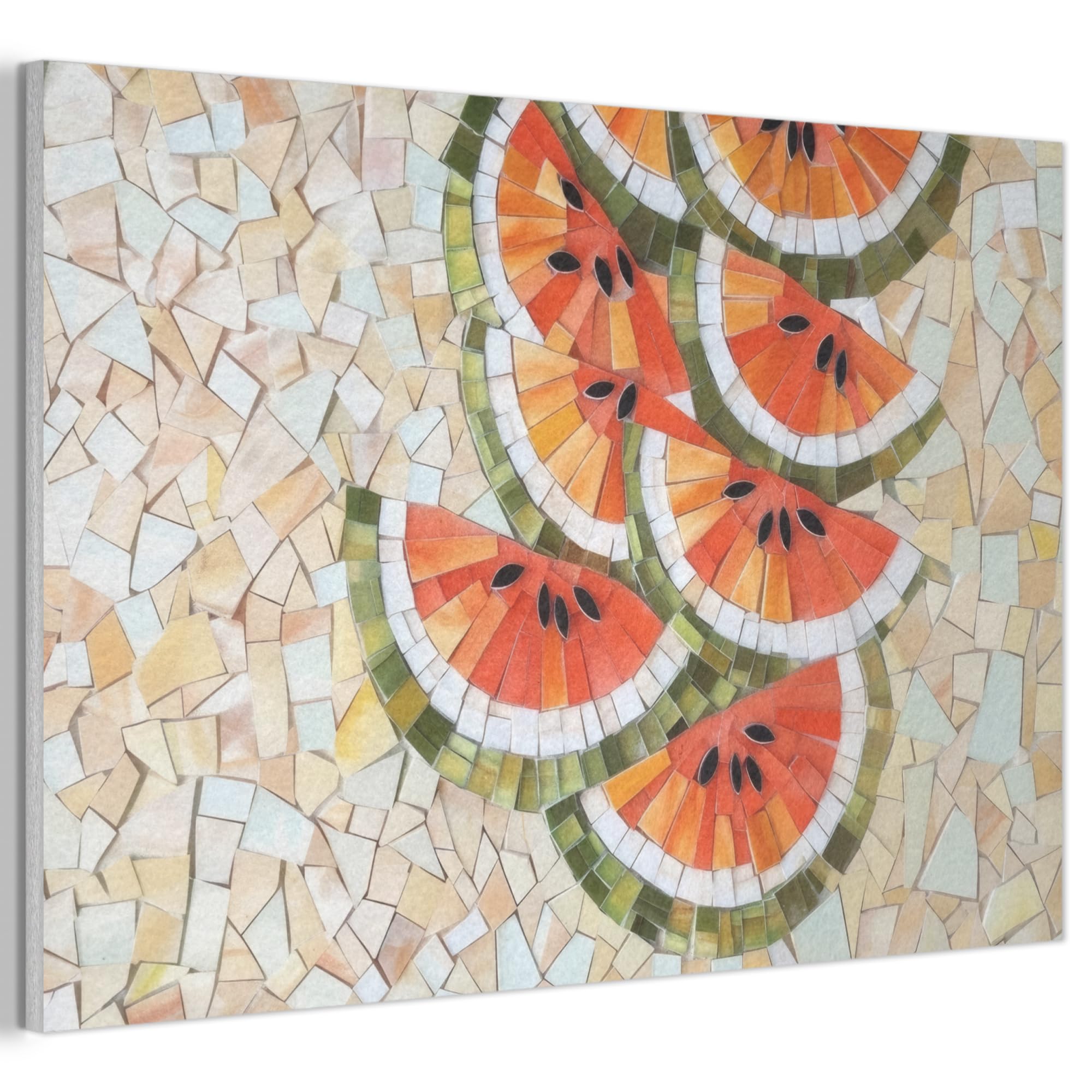 MuchoWow© Felt Panel 60x40 cm Framed Design Print Accent Interior Wallart Decoration Wall Art Mosaic - Watermelon - Red - Kernels