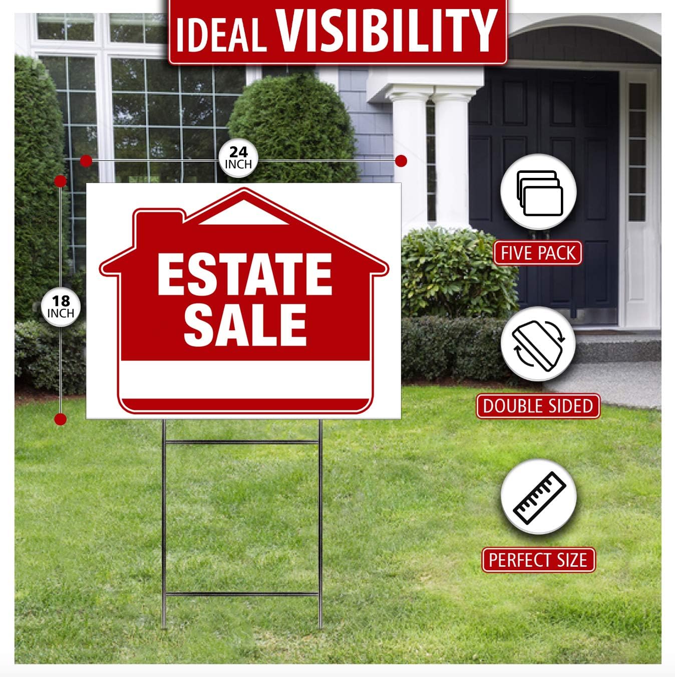 Estate Sale Signs (5 Pack) – Premium LARGE 24” x 18” Double-Sided Estate Sale Signs with Heavy Duty Stakes – Garage Sale Yard with Directional Arrows