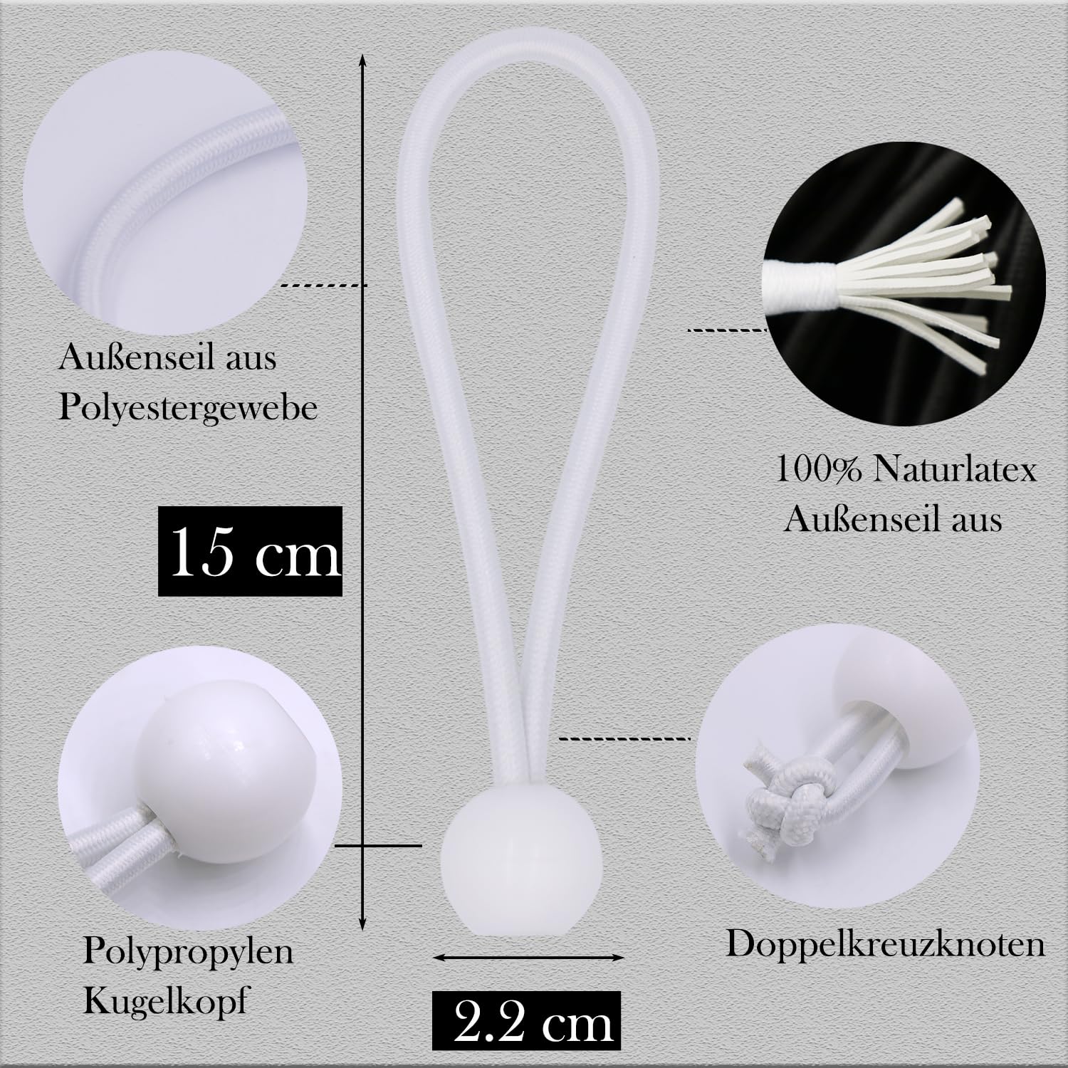 Lot De 25 Tendeurs élastiques Avec Boules 20 Cm - Élastiques De Fixation Pour Bâche, Tente, Bannière - Caoutchouc Résistant étirable Jusqu'à 40 Cm