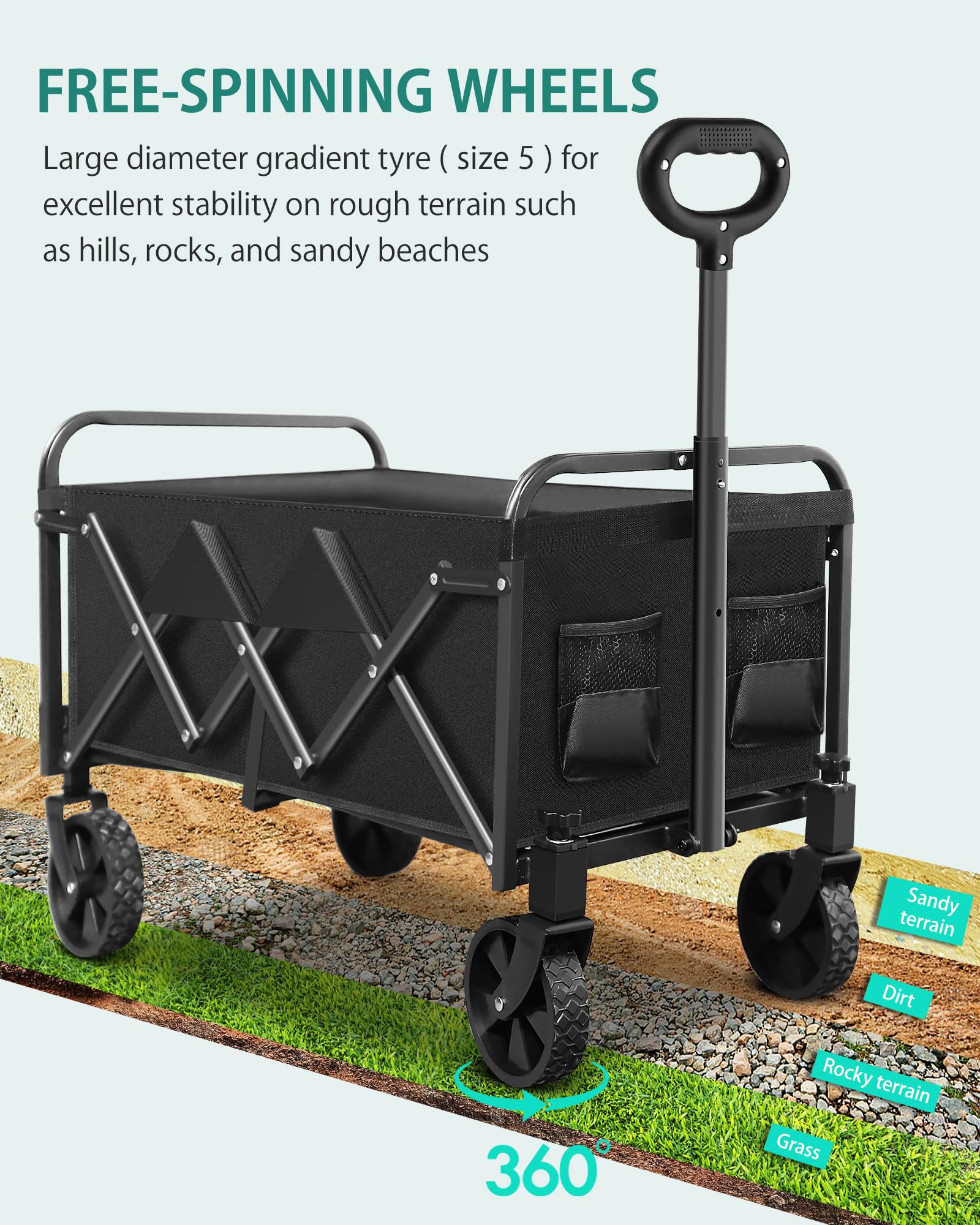 Carrello leggero pieghevole, manico regolabile, resistente, portabicchieri, portatile, compatto e salvaspazio, per campeggio, shopping, giardino, sport, spiaggia