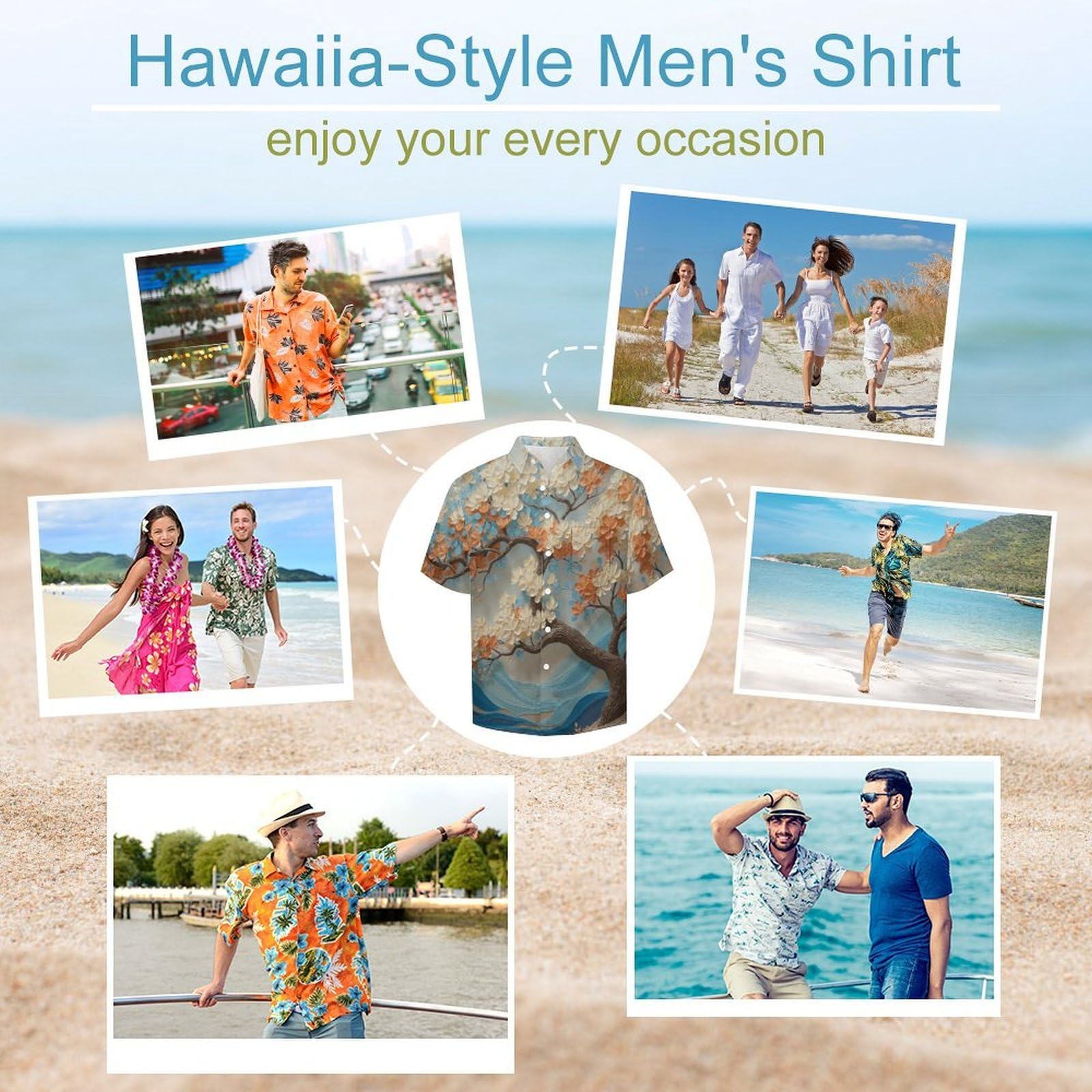 Funky Camicia Hawaiana Uomo, Manica Corta Design Aloha Camicie con Bottoni, Estiva Camicie a Onde Fiori Alberi Casual Stampa Spiaggia Estate Arte Tradizionale Camicia