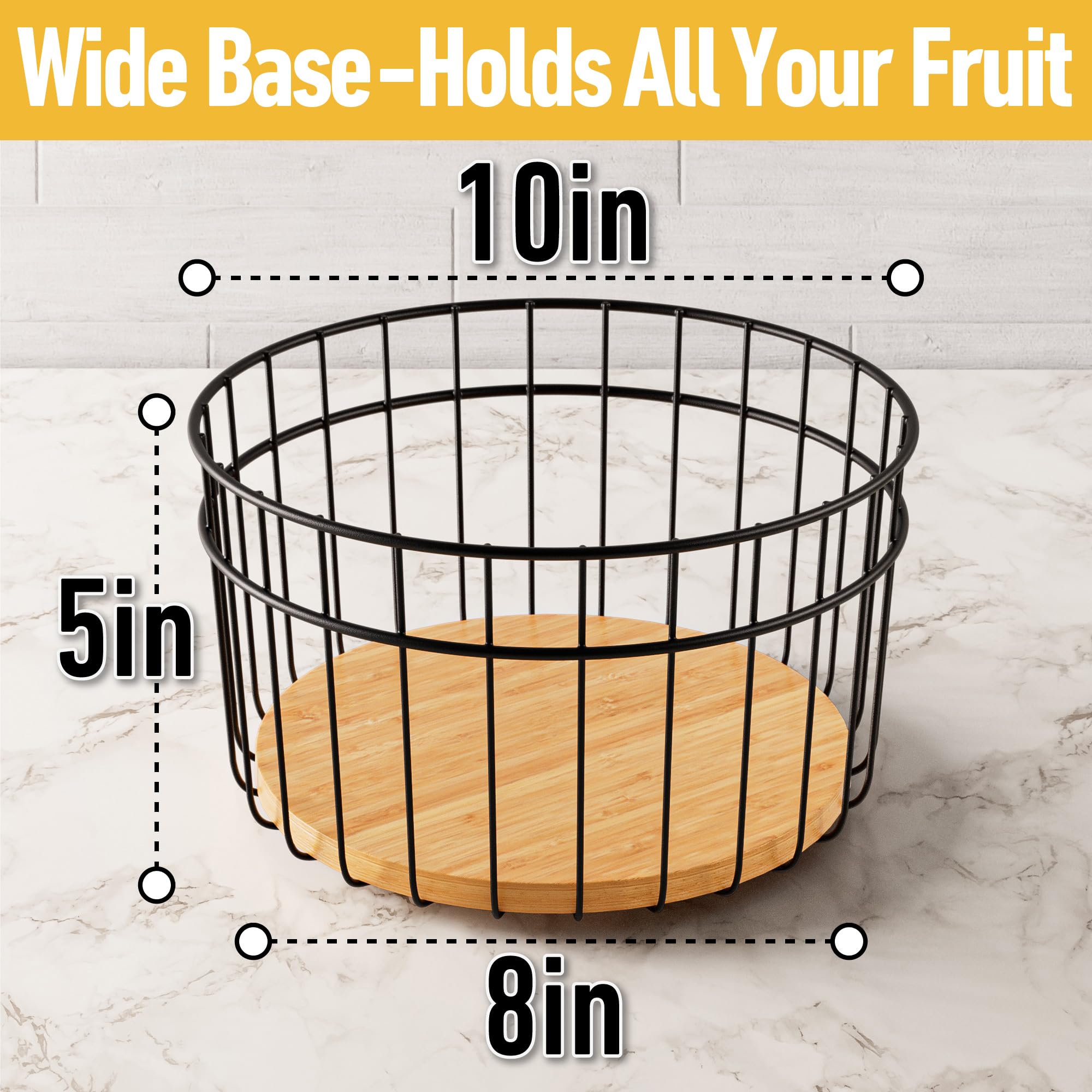 Grand Bol à Fruits En Bois Massif Sur Pied - Panier à Fruits Et Légumes 6,5" Argenté - Élégant Pour Cuisine