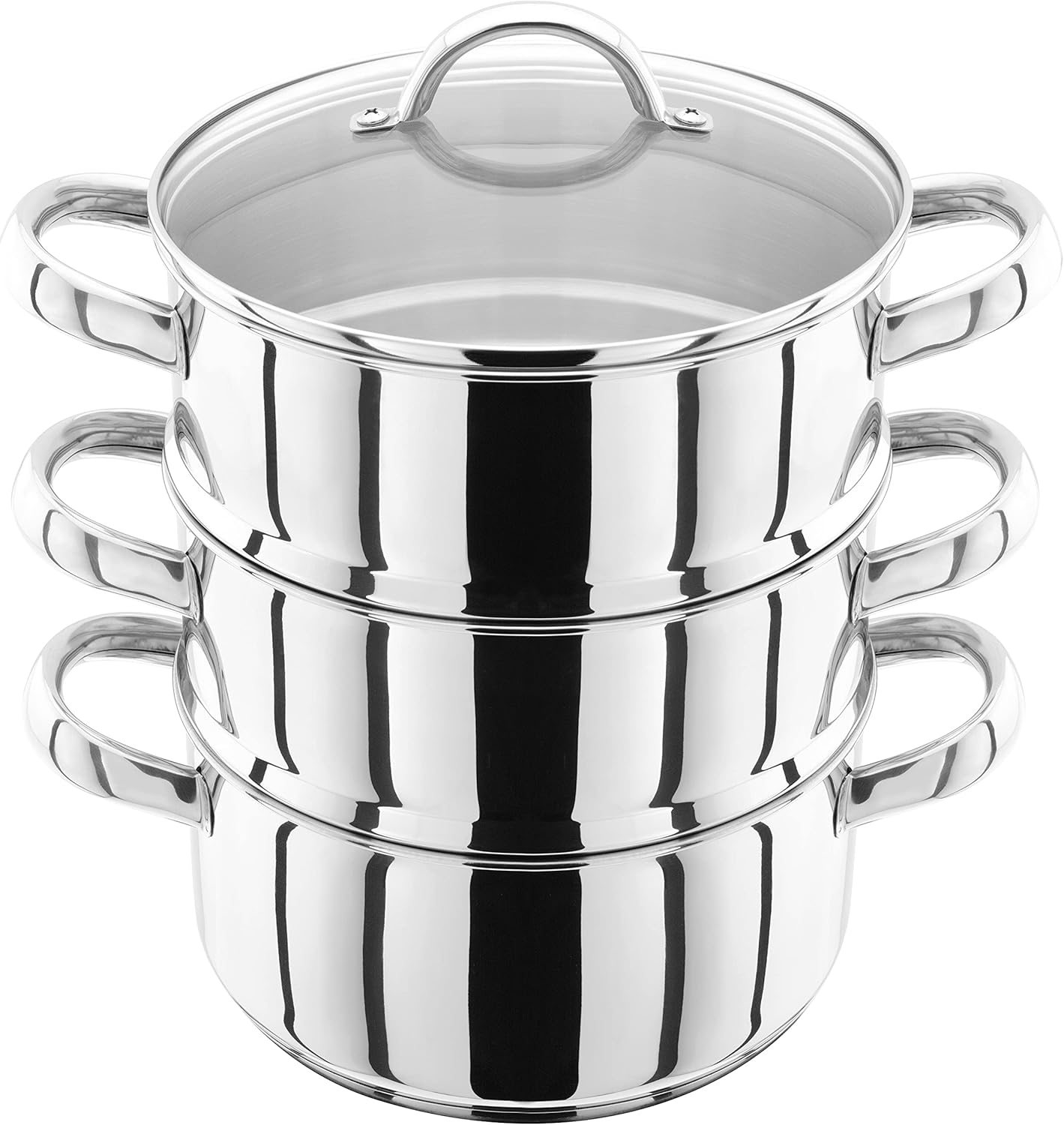 Judge JX03 Stainless Steel 3 Tier Steamer Set with 20cm 1.6L Casserole, 2 Steamers and Lid, Induction Ready, Gift Boxed - 25 Year Guarantee