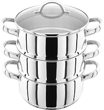 Stainless Steel 3 Tier Steamer Set with 20cm 1.6L Casserole, 2 Steamers and Lid, Induction Ready, Gift Boxed - 25 Year Guarantee