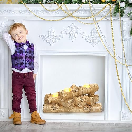 Miniatura 6 de Mumufy Troncos de resina de madera sintética, portavelas de madera rústica, candelabro, candelabro decorativo para chimenea, para Navidad, hogar,