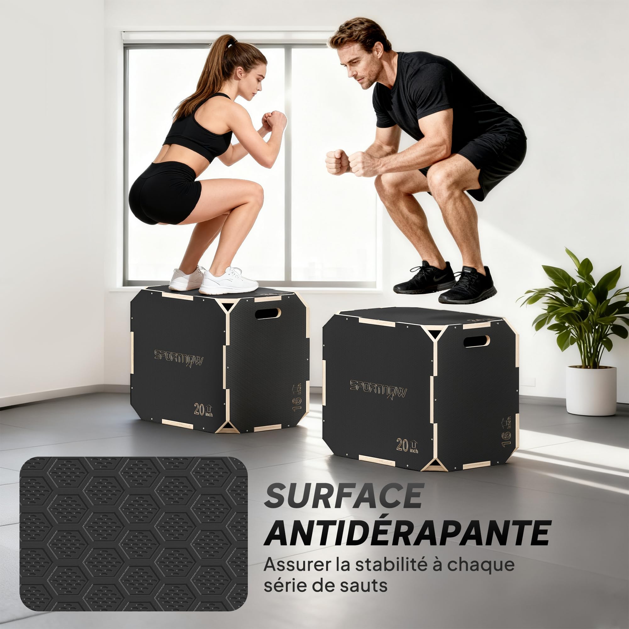 SPORTNOW 3 en 1 boîte pliométrique en Bois pour entraînement au Saut, Box Jump antidérapant et sans Coins, plyo Box pour Exercices de Gym à Domicile et entraînement en Plein air, Noir