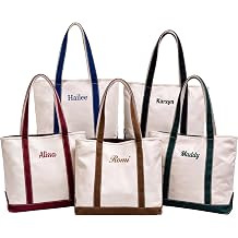 Personalized Embroidery Canvas Tote Bag for Women, ColorBlock Handbag