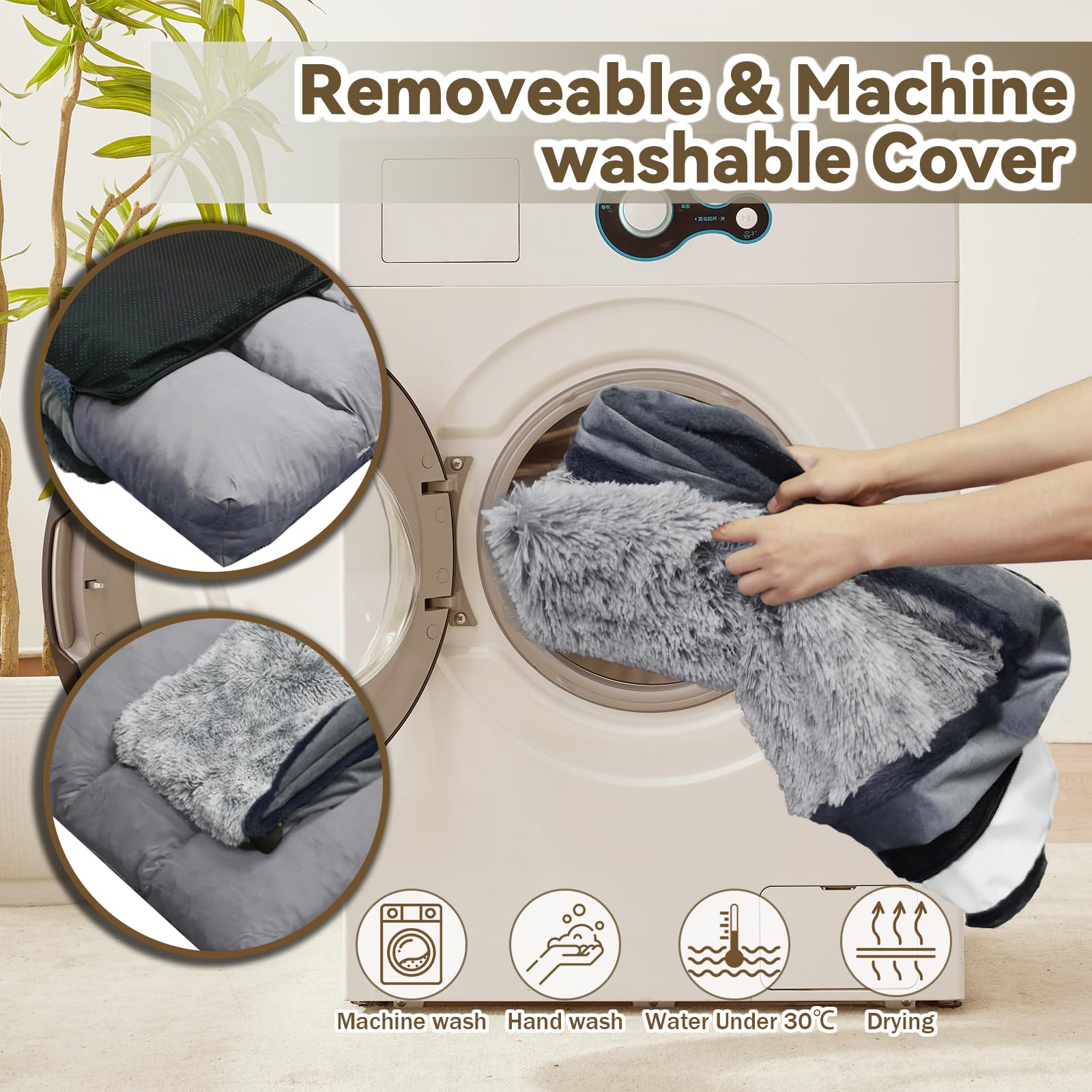 Cama para perros extra grandes, cama de felpa de lujo, cómoda almohadilla para perrera, alfombrilla de dormir para mascotas, impermeable, funda extraíble y lavable a máquina y parte