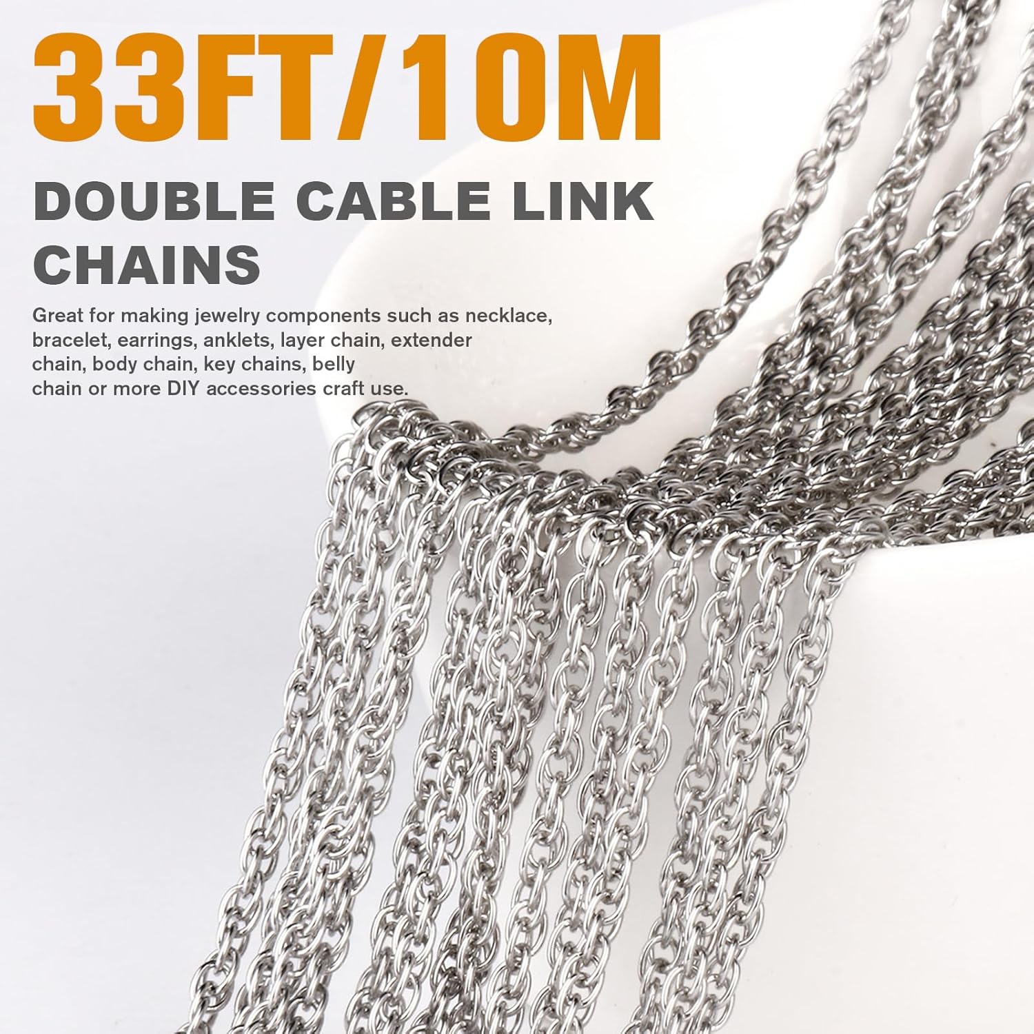 33 Feet Stainless Steel Twisted Cable Chains Roll, 2.5mm 304 Stainless Steel Double Links Rope Chain Bulk Spool for Jewelry Making DIY Craft - Image 3