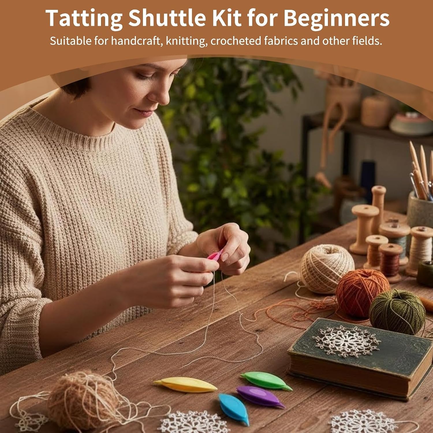 9pcs/Set Tatting Shuttle Kit for Beginners, Plastic Tatting Shuttle with Beading for Lace DIY Hand Lacemaking Craft Tool