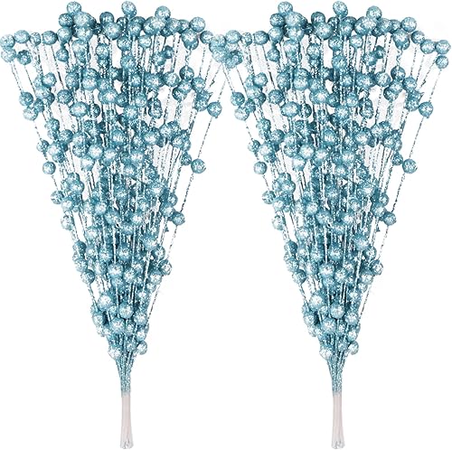 Miniatura 1 de 100 adornos artificiales de tallo de bayas con purpurina de 13.8 pulgadas, púas decorativas de Navidad, ramas para decoración de árbol de Navidad,