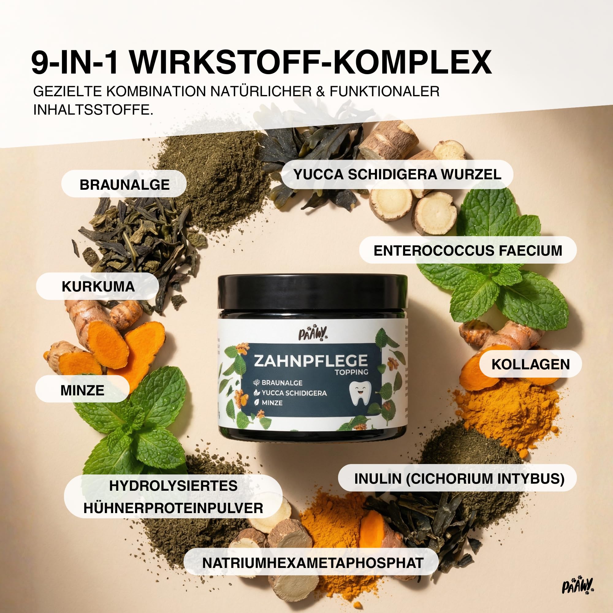 Dental Pulver für Hunde - 9-in-1 Wirkstoff-Komplex Made in Germany - Zahnsteinentferner & Anti-Mundgeruch Futtertopping - einfache Zahnpflege beim Hund - Zahnputzflocken für tägliche Reinigung