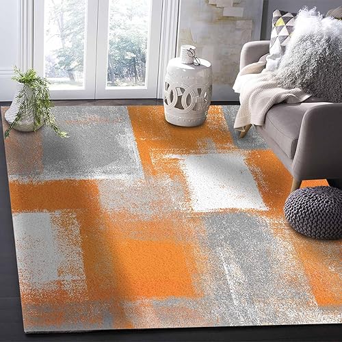 Miniatura 6 de Olivefox Rugs - Alfombra abstracta geométrica con pintura al óleo naranja, antideslizante, a prueba de manchas, para dormitorio, sala de estar,