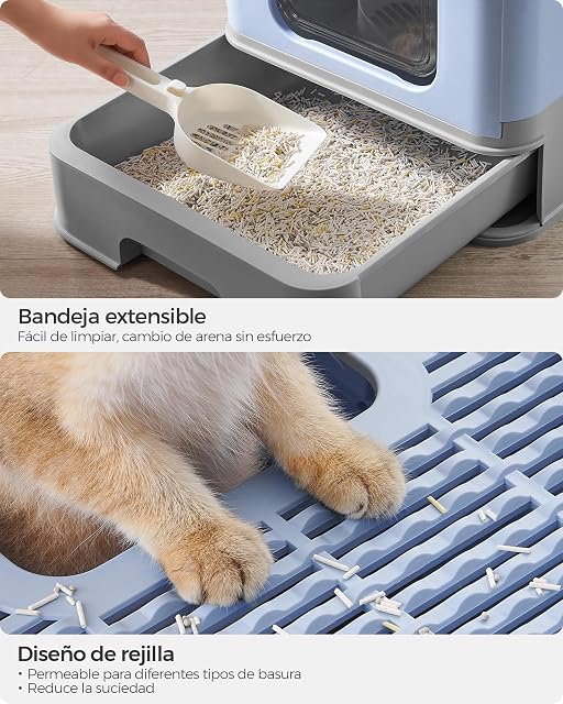 Foto 5 de 8 de Feandrea Arenero para Gatos, Caja Arena con Bandeja Extraíble, Pala, Cepillo, Espacioso para Gatos Grandes