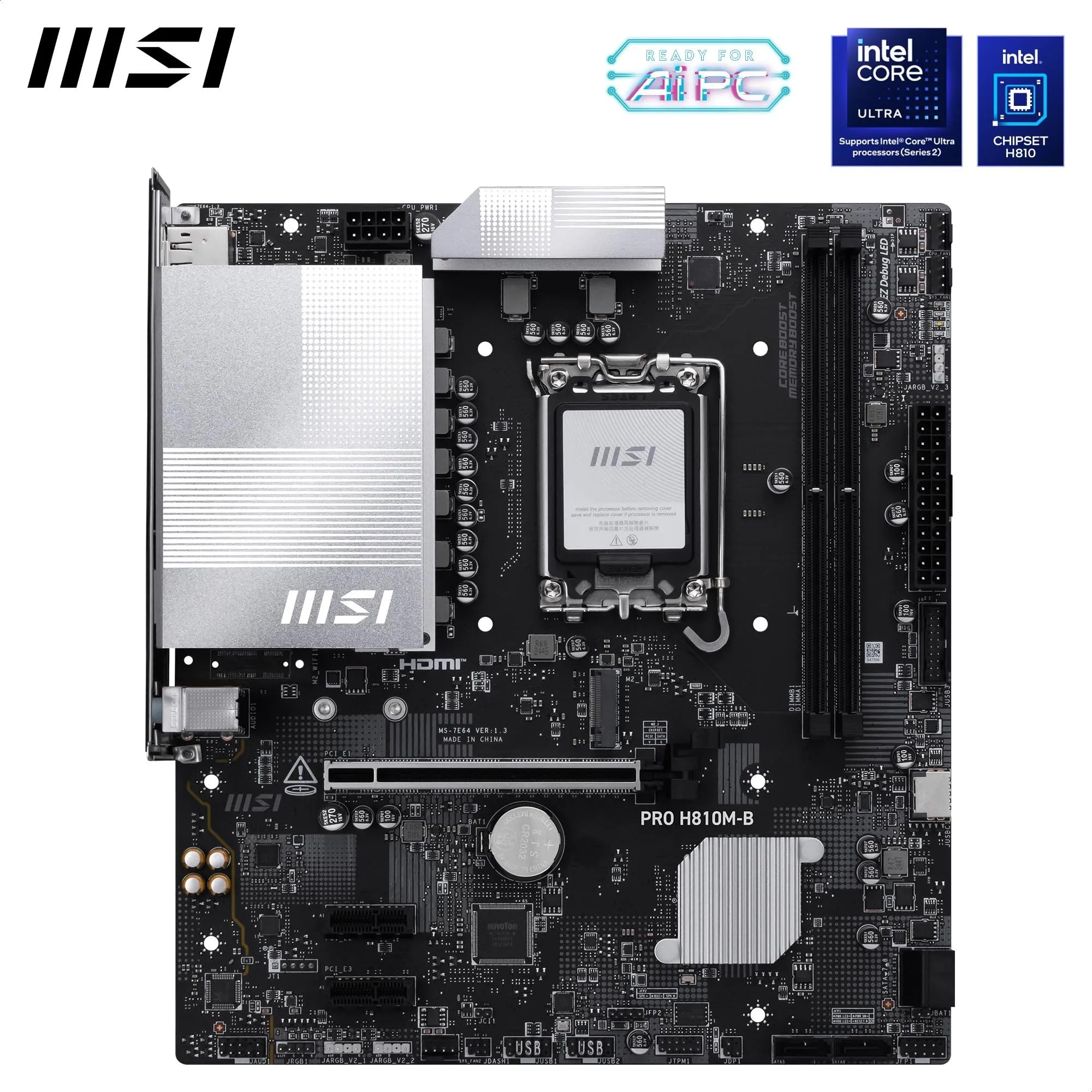 Msi Pro H810M-B Scheda Madre Intel H810 Lga 1851 [socket V1] Micro Atx (msi 1851 Pro H810M-B M-Atx)
