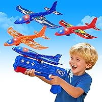 LJZJ 3-Pack LED Foam Airplane Launcher Toys - 2 Flight Modes Glider Catapult Planes, Safe Outdoor Flying Fun for Kids 3+