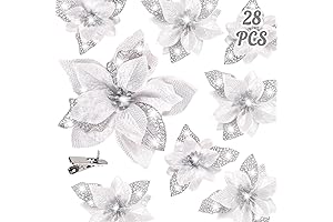 Glistening Festive Charms: Geefuun 28PCS White & Silver Christmas Tree Ornaments