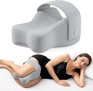 Gray Knee Pillow for Side Sleepers, Large Comfortable Memory Foam Leg Pillow for Side Sleeping, Adjustable Strap, Pillow Between Legs Aligns Spine, Relief for Sciatica, Back, HIPS, Knees, Joints