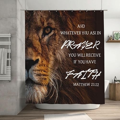 Miniatura 2 de Cortina de ducha de tela decorativa con ganchos, regalos cristianos para mujeres, cortina de ducha estética cristiana de fe, forro de cortina de
