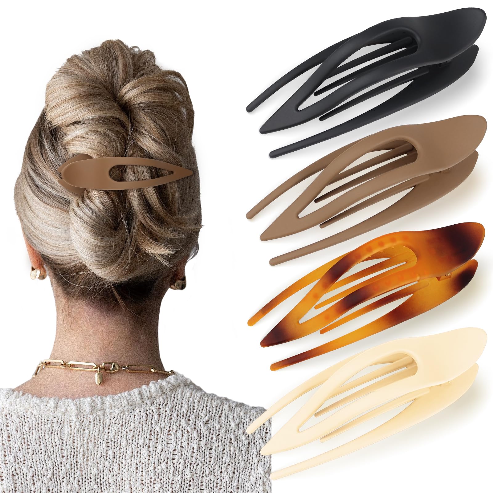 Flat Hair Clips for Women Curved Hair Claw Clips for Thick Thin Curly Hairs Strong Hold No Slip Matte Claw Clips for All Hair Textures Classic Multicolor (4pcs