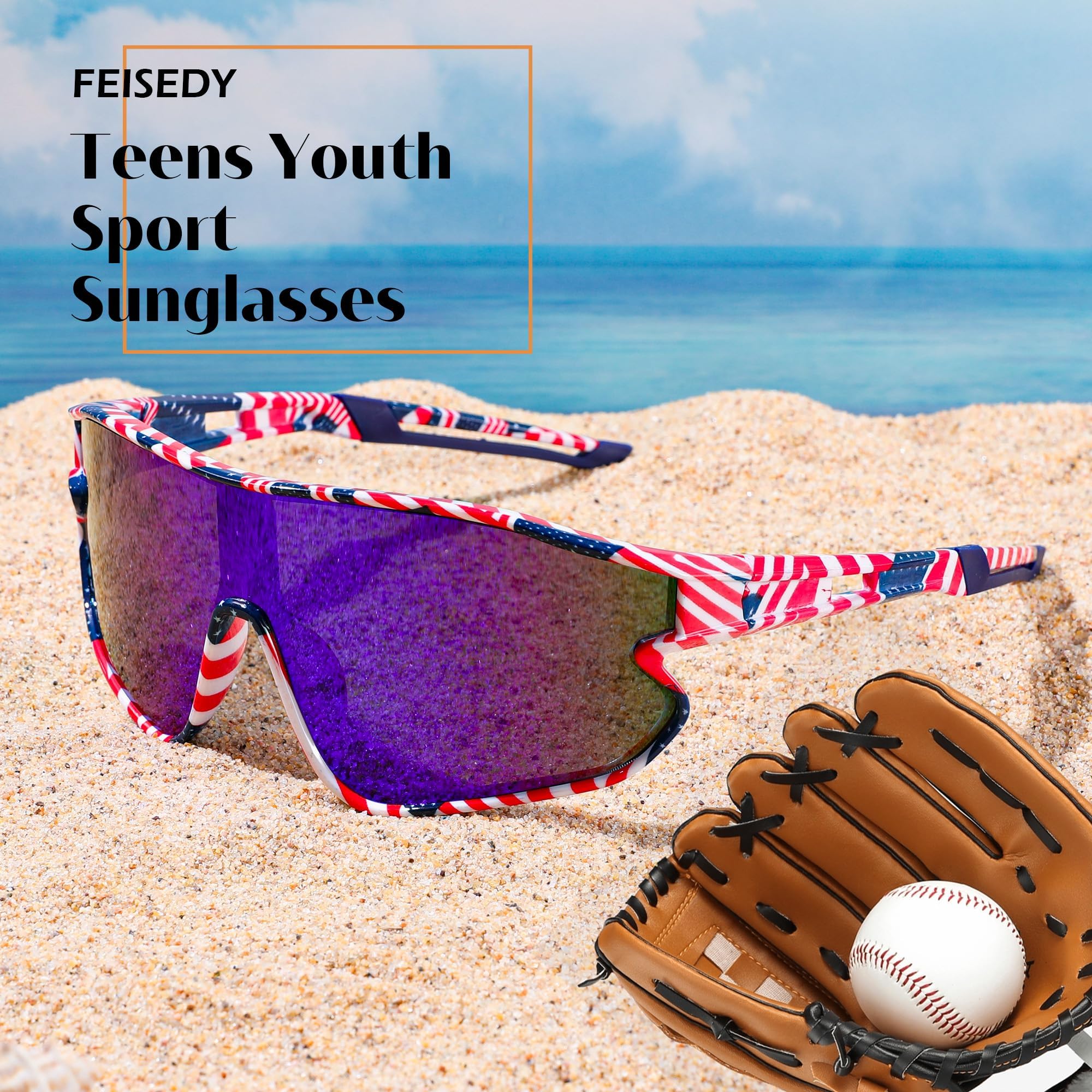 FEISEDY Occhiali Sportivi per Bambini e Adolescenti (7-16 anni), per Ciclismo e Baseball, da Sole, con Protezione UV400, per Ragazzi e Ragazze B4154