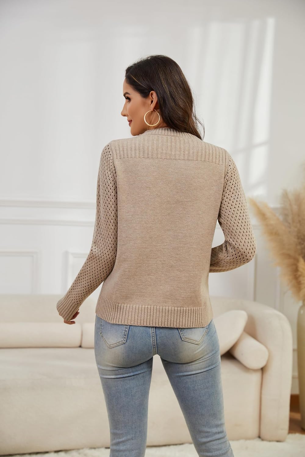 Womens Sweaters Casual Long Sleeve Crewneck Crochet Knit Pullover Sweater Tops 2025 Fall Fashion Trendy Outfits - Image 6