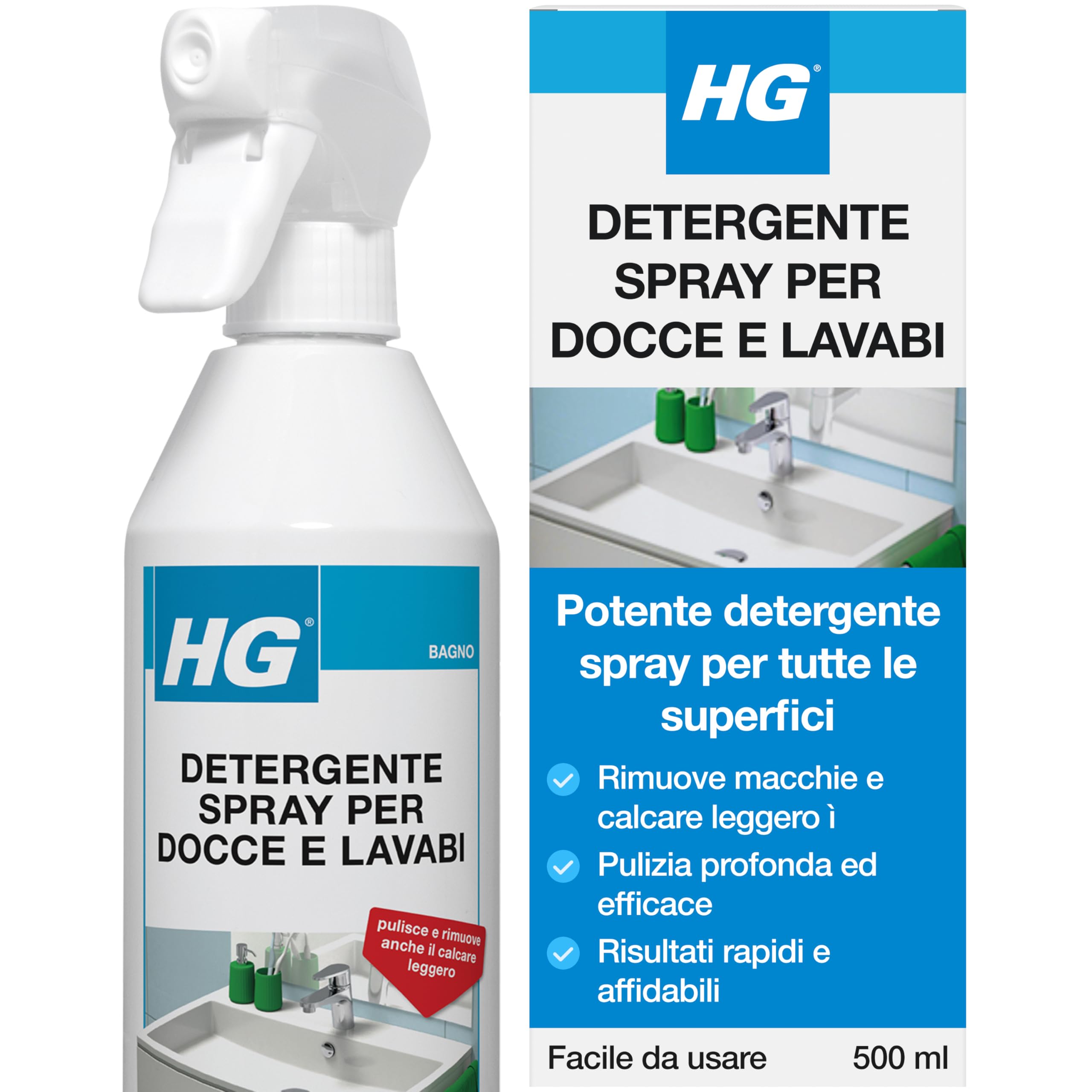 HG Spray Cleaner for Showers and Washbasins – Anti-Limescale Cleaner Spray for Toilet, Tiles, Shower and Bathtub, 500 ml