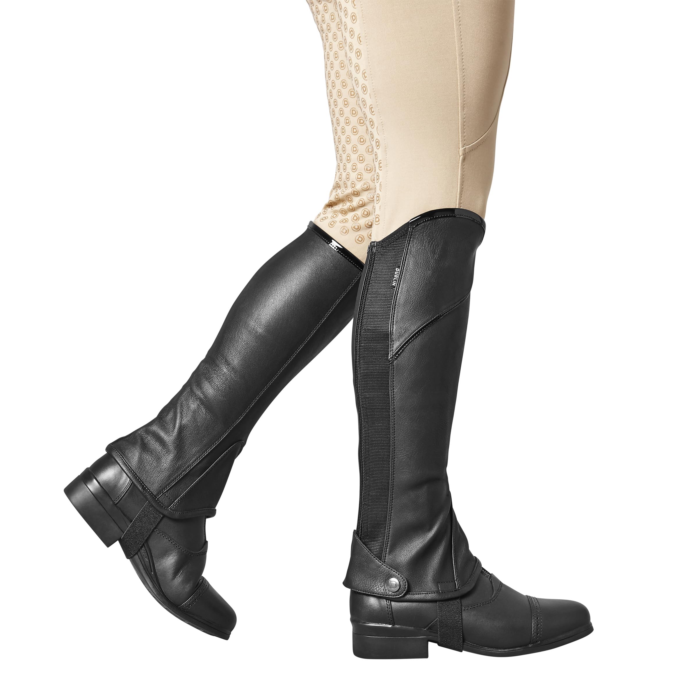 Dublin Stretch Fit Half Chaps, Black/Patent Piping, Childs Small โ image 1