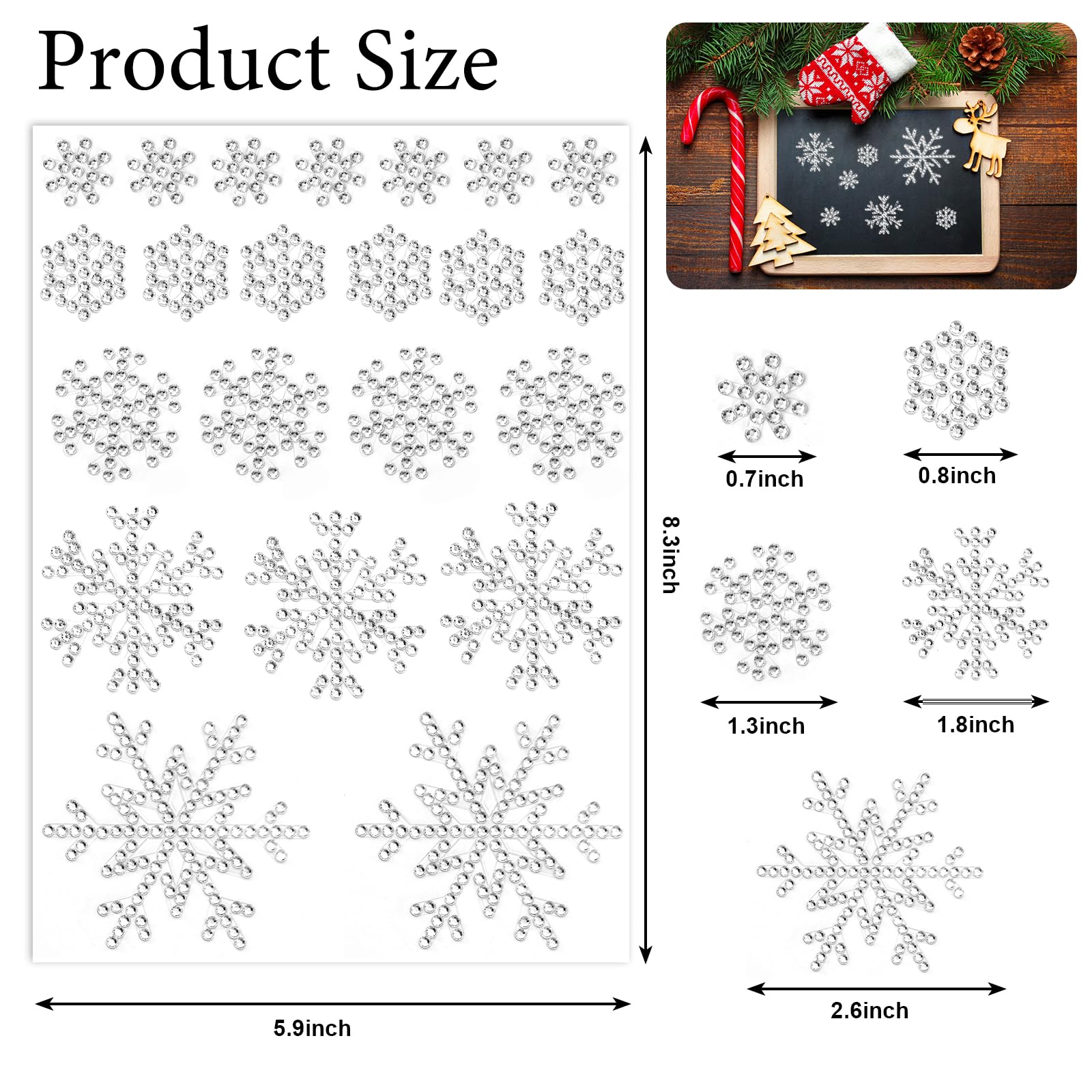 JarThenaAMCS 8 Blatt Winter Schneeflocke Aufkleber Weihnachten Schneeflocke Strass Abziehbilder Kristall Glänzend Dekorative Aufkleber für Weihnachten Umschlag Karte Scrapbook Geschenkpapier