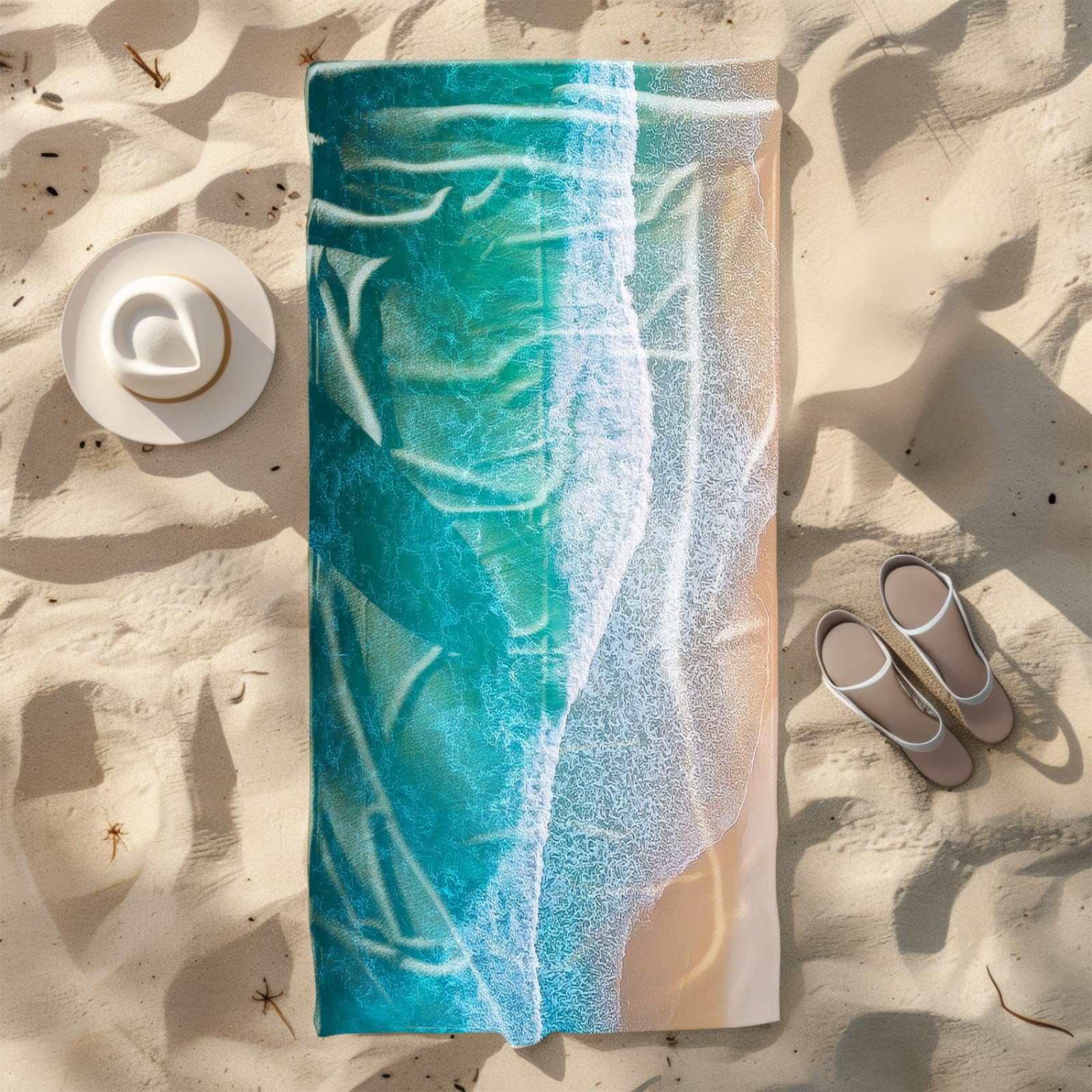 Genérico Toalla Playa Grande Playa Onda Verde Microfibra Secado Rápido Oversize Toalla Sin Arena Súper Ligera Piscina Camping Picnic Yoga Gimnasio Y Deportes Viaje