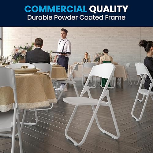 Miniatura 7 de Flash Furniture HERCULES Series - Silla plegable de plástico blanco resistente de 500 libras con soportes integrados