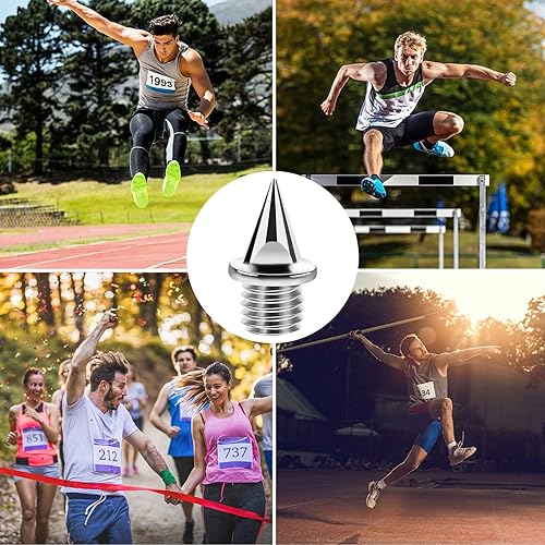 Miniatura 40 de JULMELON Picos de acero al carbono de 1/4 de pulgada, 60 picos de carbono más ligeros con llave de punta para zapatos de pista, carreras de campo