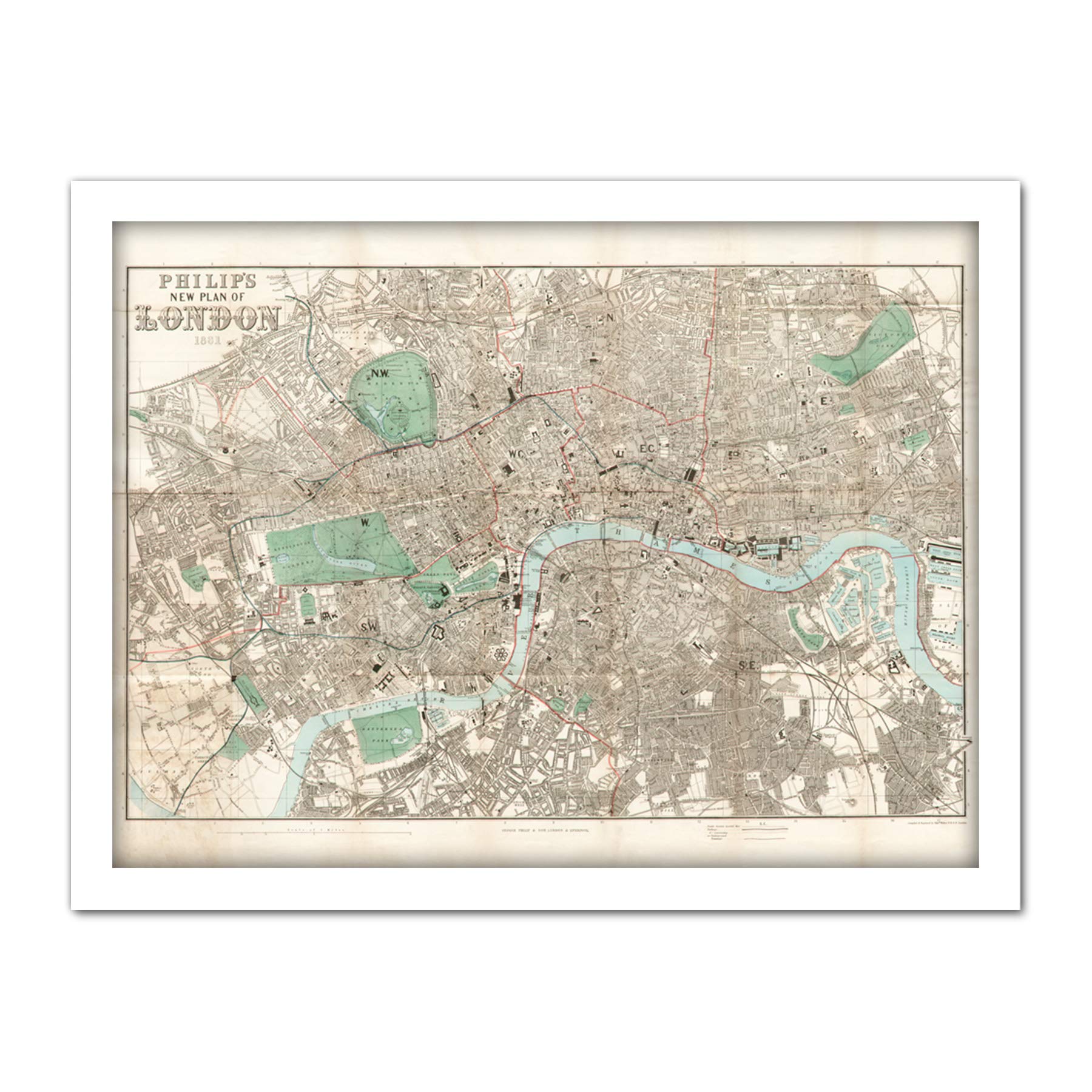Artery8 Map Philip 1881 London City England Plan Chart Artwork Framed Wall Art Print 18X24 Inch