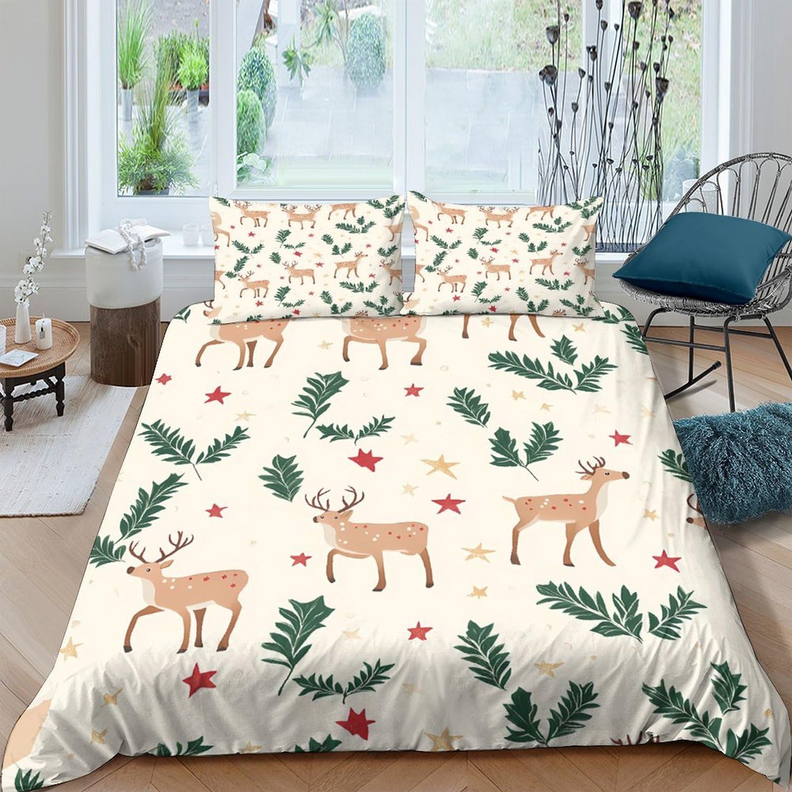 Ctjqhvkz Style-1 3D Printed Reindeer Holiday Fitted Sheet Microfiber Soft Christmas Forest Bed Cover For Bedroom Guest Room Decor Single（135X200cm）