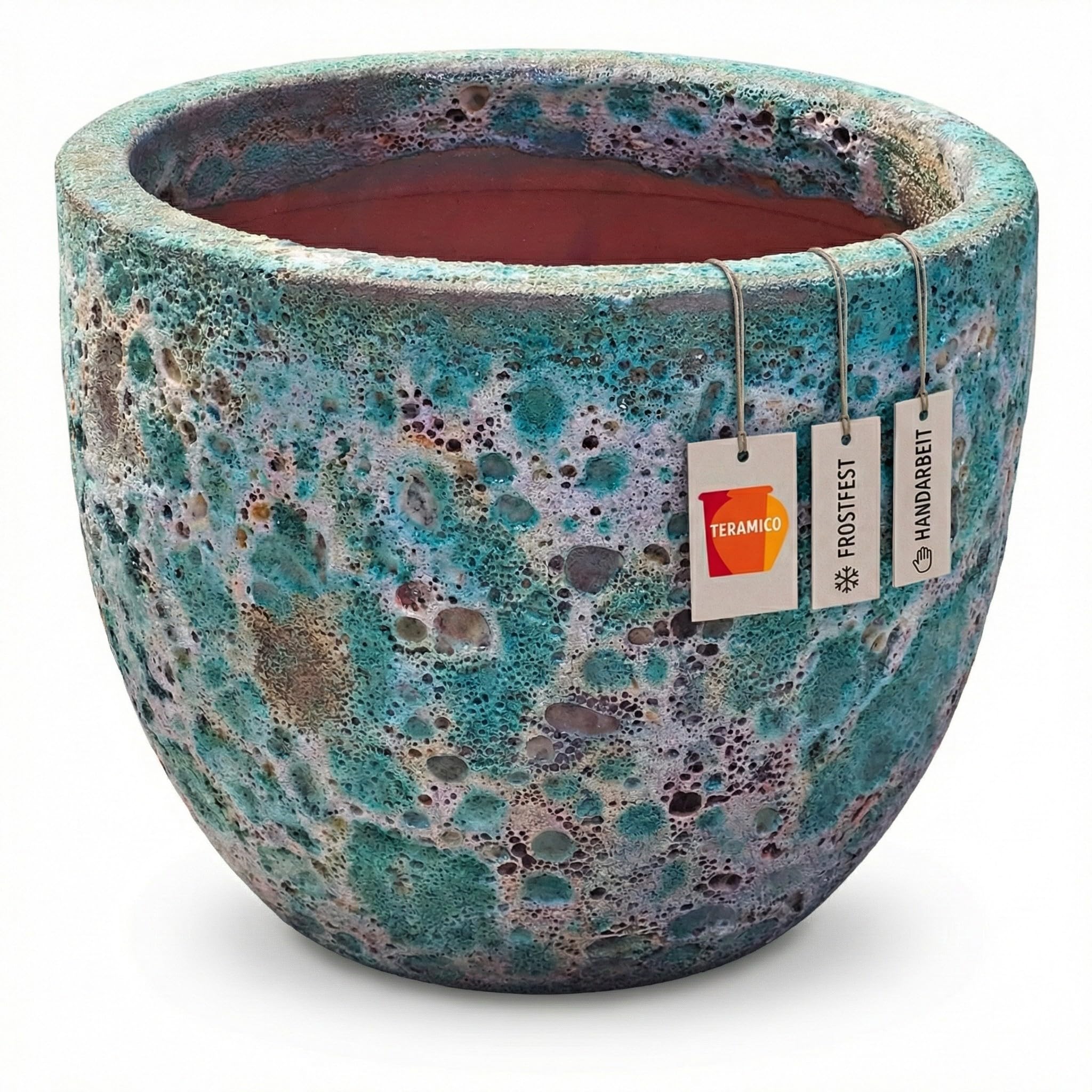 Teramico Donica na rośliny klasy premium, ceramiczna, glazurowana – 100% odporna na mróz i ręczne wykonanie. Donica na kwiaty z otworem do użytku na zewnątrz i wewnątrz. Wysokiej jakości ozdobna