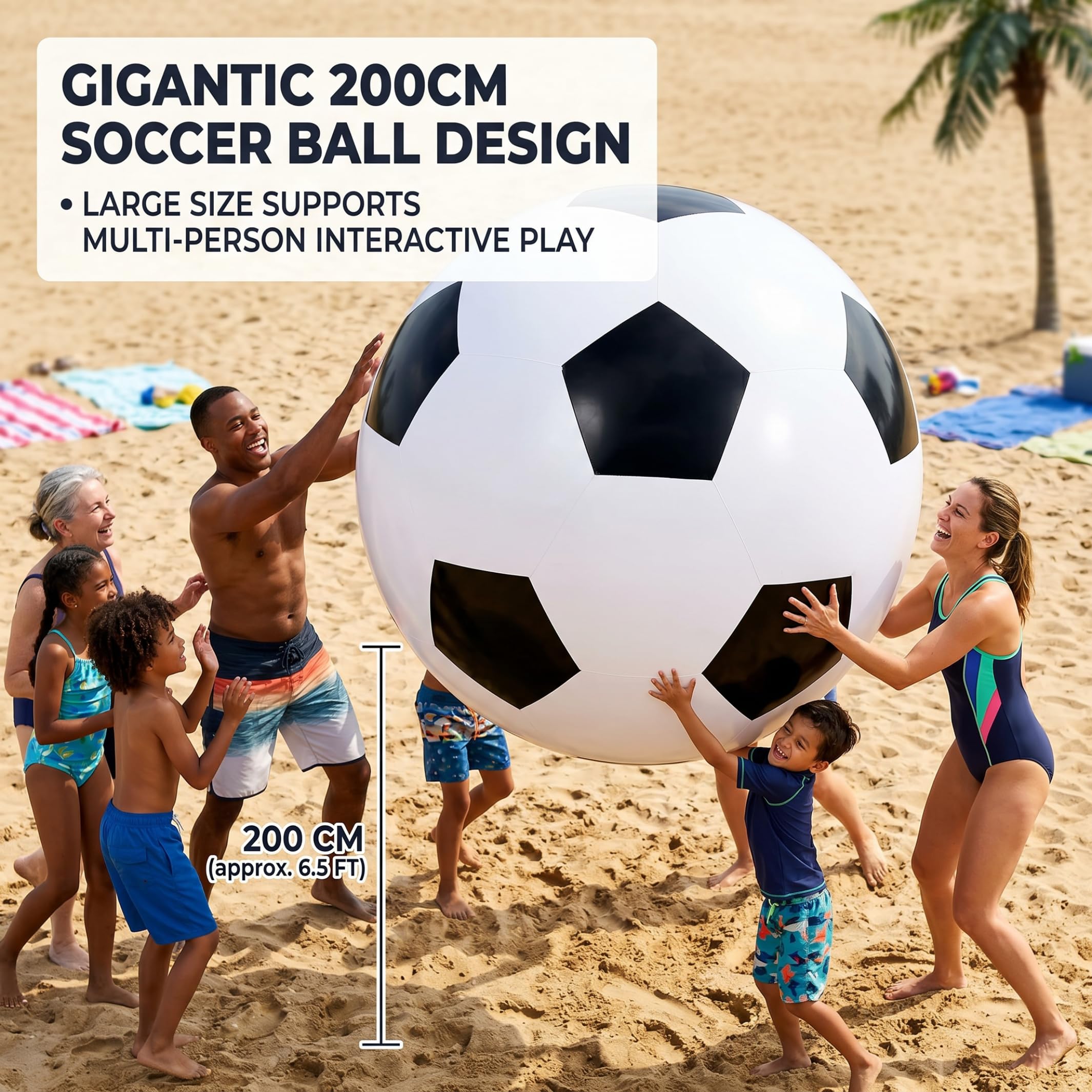 Balón de fútbol Inflable Gigante, PVC, 35, 43 Pulgadas | Tamaño gigante de 35, 43 pulgadas, juego para varias personas, uso en piscina/playa, fácil almacenamiento y transporte, para