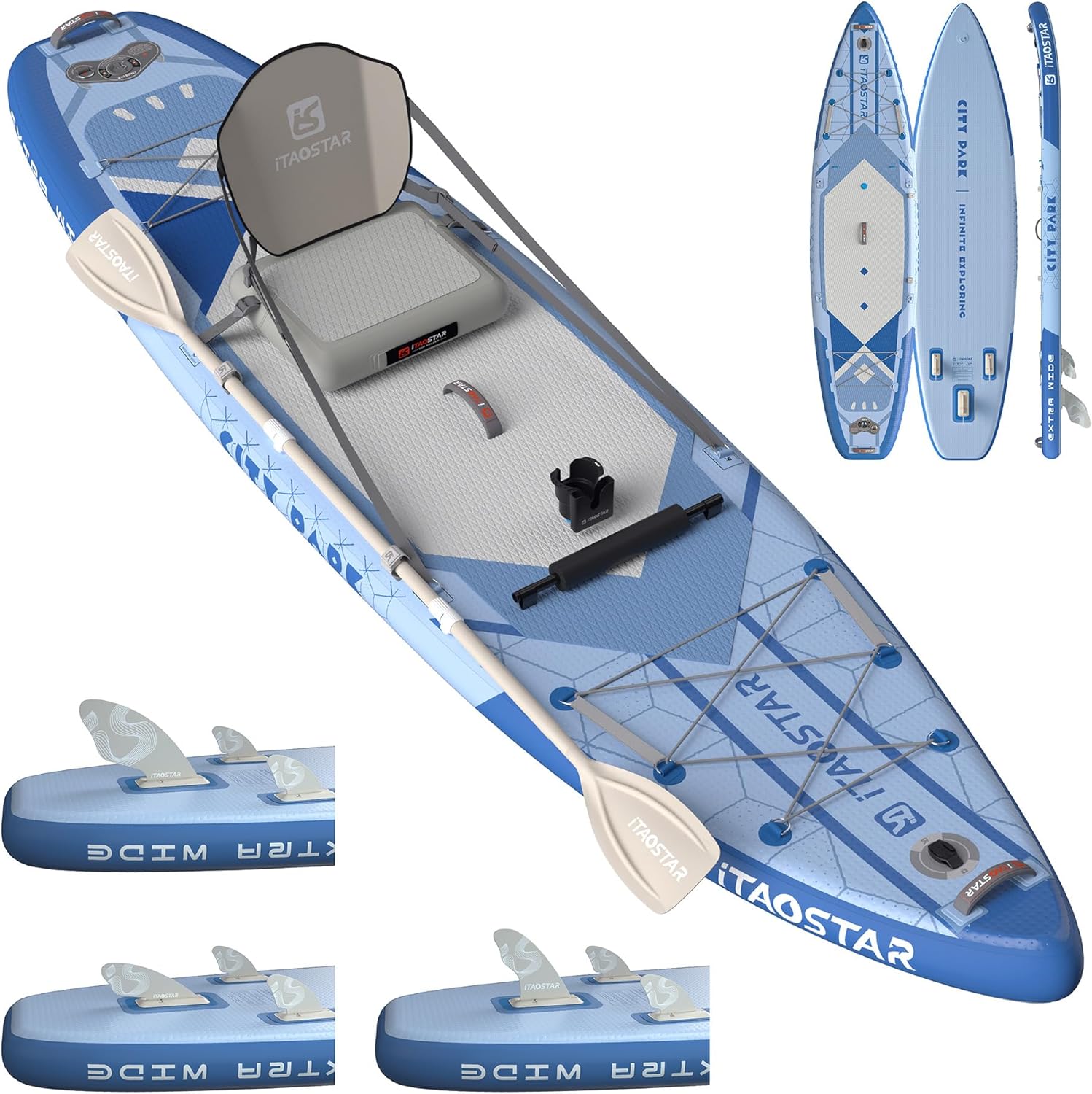 City Park 12'×35" Extra Wide Paddle Board with Seat, One-Stop Premium SUP Board Gears, Tailored 5 Fins, Stable Inflatable Stand Up Paddle Boards for Youth/Adults of All Levels C03GP - Light Blue - Image 1 of 6